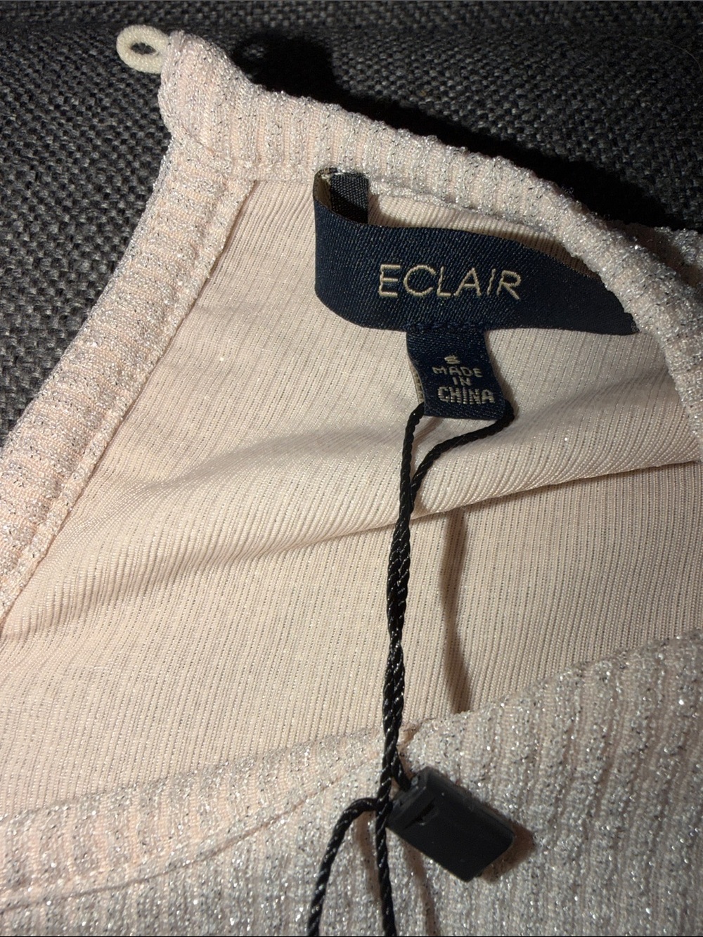 NWT - Eclair Cream Textured sparkling Long-Sleeve Peplum Top. size S - Picture 3 of 4
